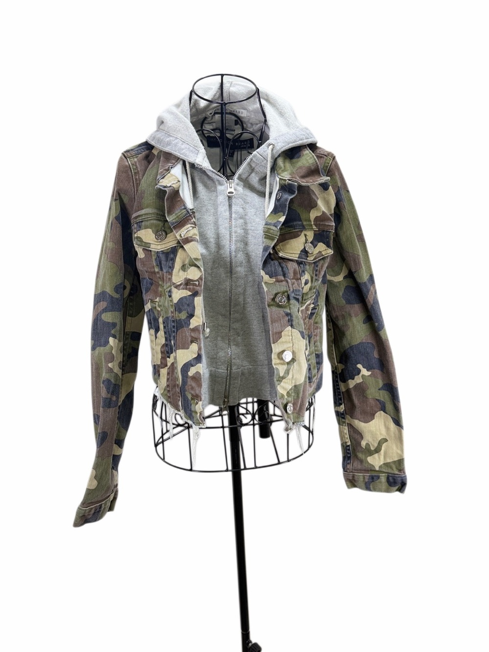 Veronica Beard Women's Camo Jean Jacket with Gray Hooded Layer